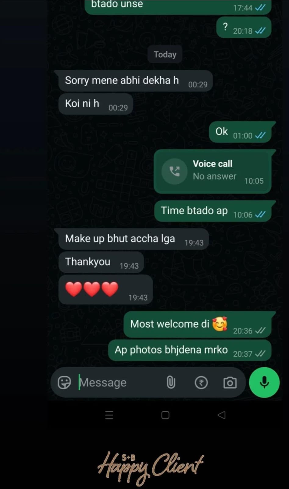 Happy client chat testimonial
