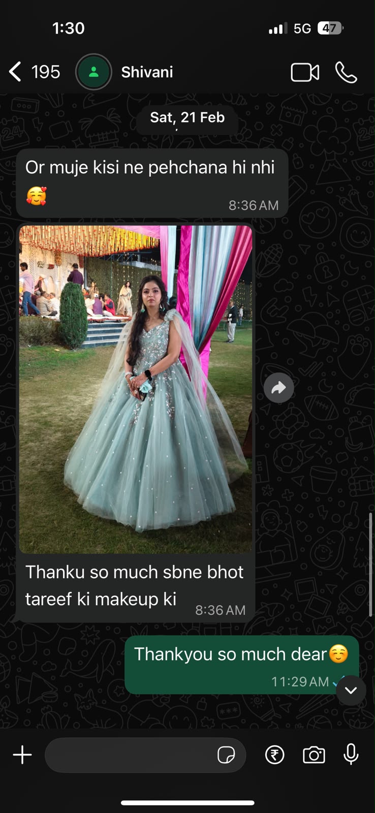 Shivani sharing her experience and wedding photos